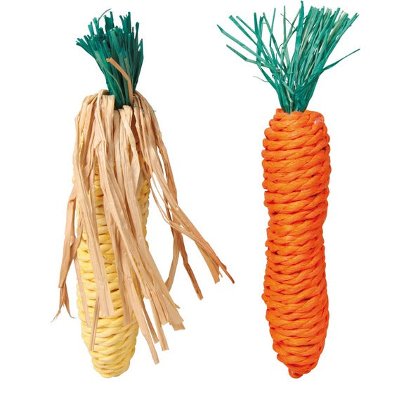 set of straw toys - corn on the cob and carrot 15cm 2pcs